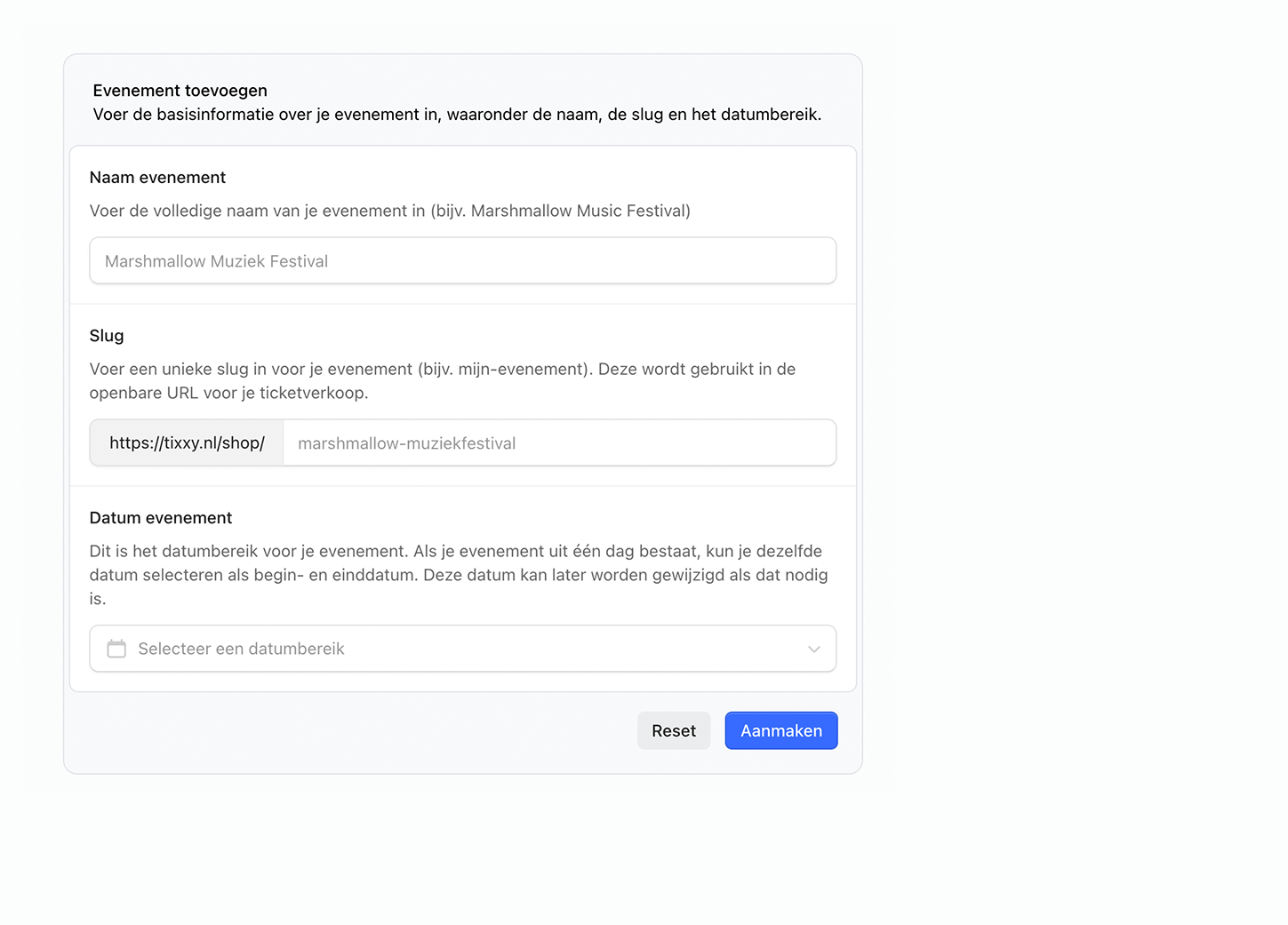 Tixxy dashboard screenshot